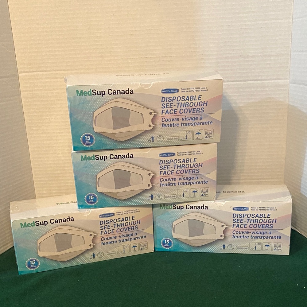 Lot of 4 X Medsup Canada Disposable See Through Face Covers (15 pcs)